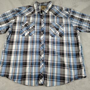 Coevals Club Pearl Snap Shirt Men 3XL Blue Plaid Cowboy Rodeo Western S Sleeve